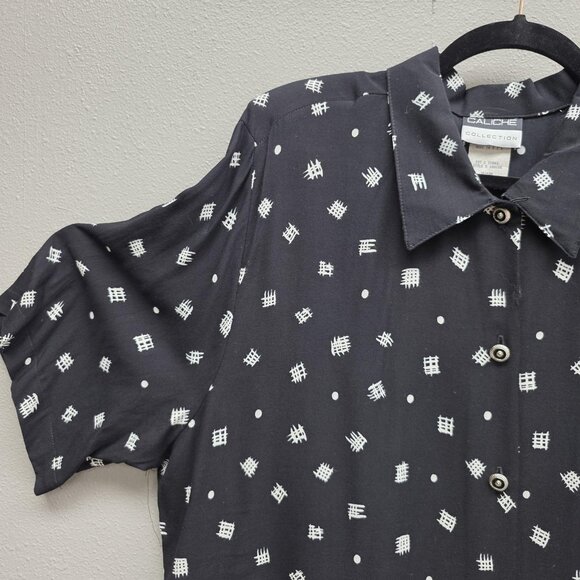 Vintage Caliche Collection Shirt Womens 18W Black White Rayon Button Up 90s USA - Picture 2 of 10